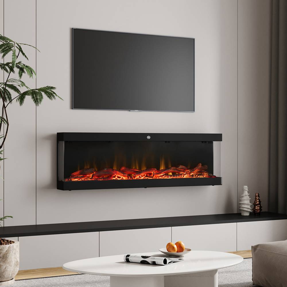 60''wall Mounted & Recessed Electric Fireplace – 9 Led Flame Colors, Remote & Wifi Control,24h Timer Function, Adjustable Heat