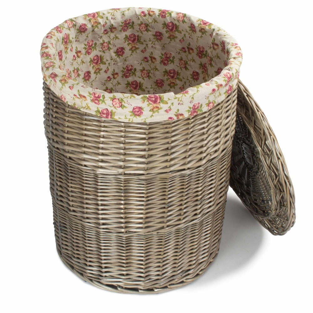 Rose Cotton Lined Wicker Antique Wash Round Laundry Baskets | Set-of-2 | Pink