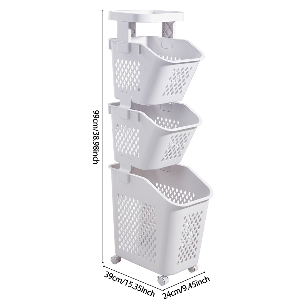 3-tier Storage Rack Laundry Baskets With Casters