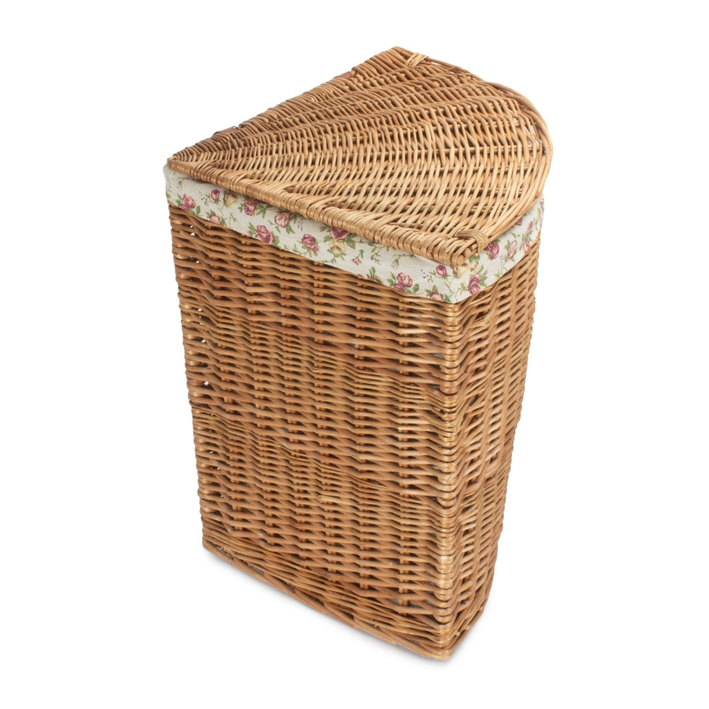 Garden Rose Cotton Lined Light Steamed Corner Laundry Baskets | Small | Pink