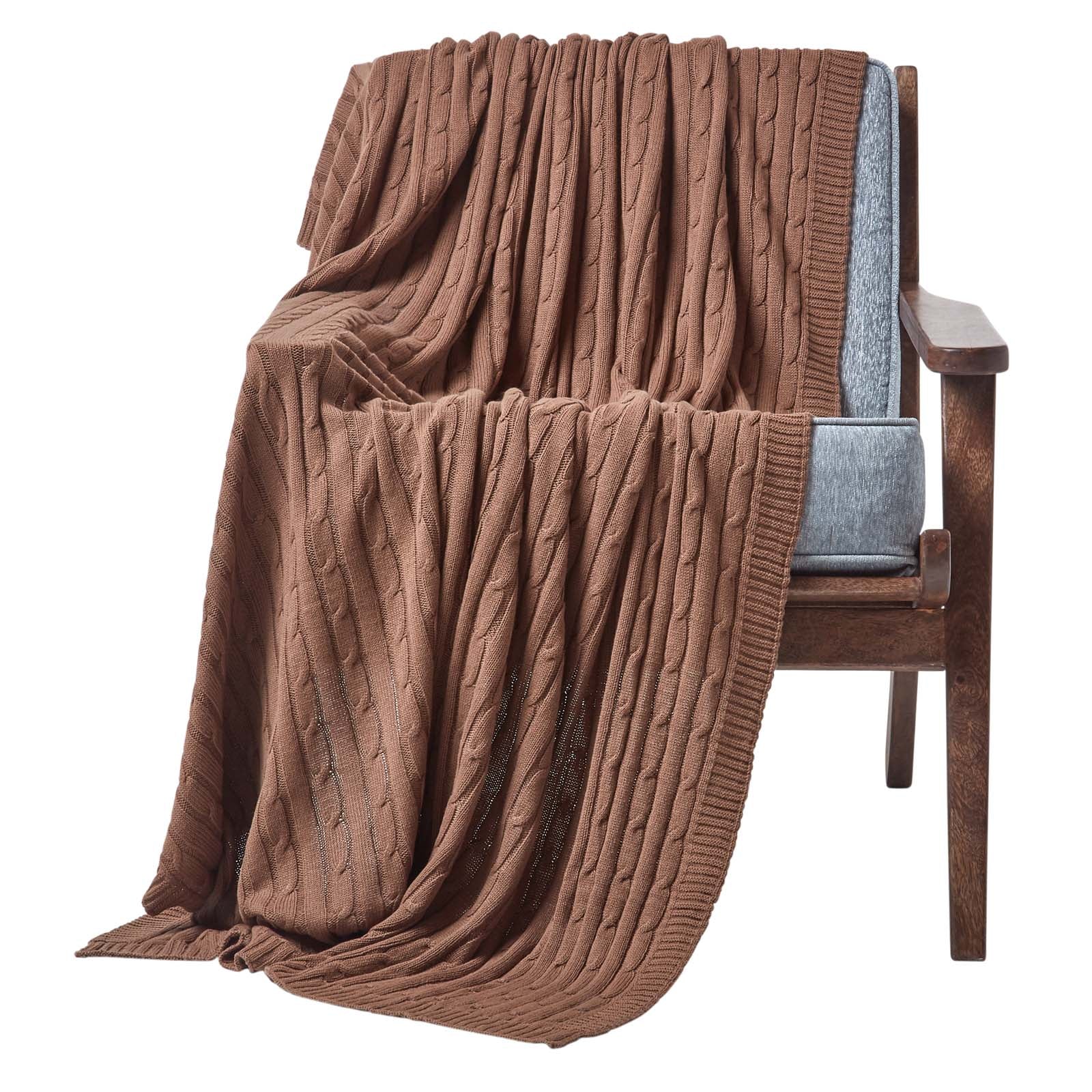 Combed Cotton Cable Knit Throw | 130cm x 170cm | Chocolate