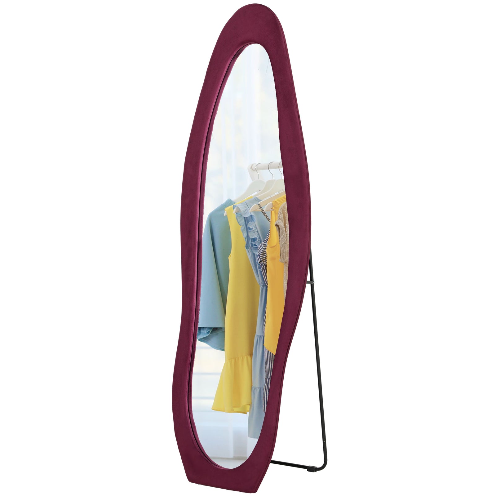 Irregular Full Length Mirror with Velvet Frame 160 x 50cm | One Size | Red