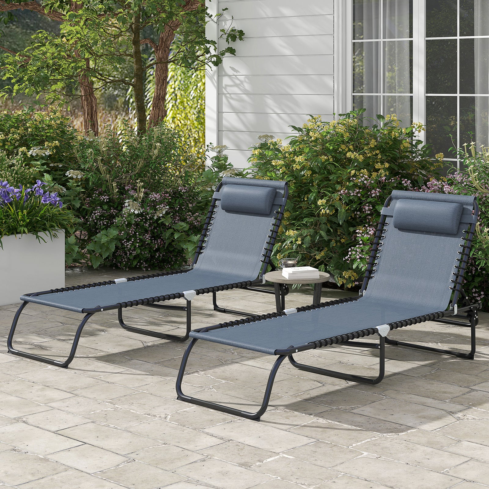 2 Pcs Beach Chaise Lounge 4 Adjustable Positions | Set of 2
