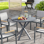 85cm Round Dining Table, Steel Frame, Wood Effect