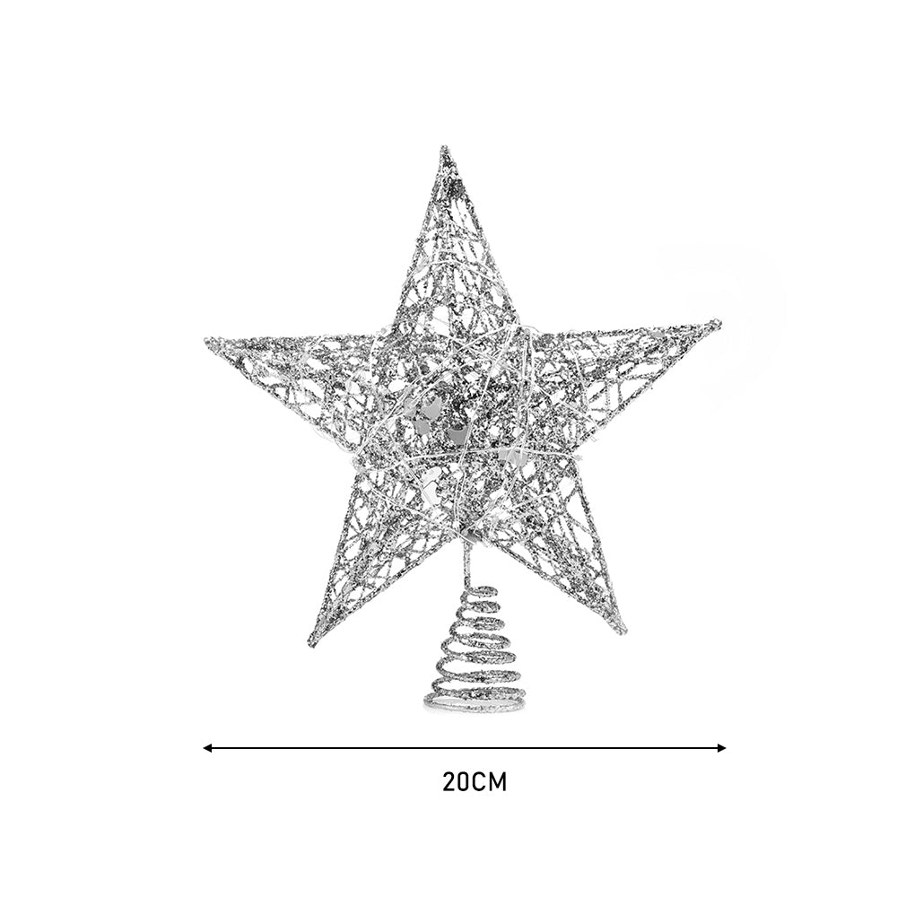 Decorative Star Sequins Christmas Tree Topper With Led Lights | Silver