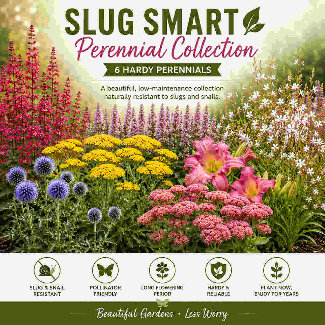 Slug Smart Perennial Collection - 2l Garden Ready Pots. | Set of 18 | Multi