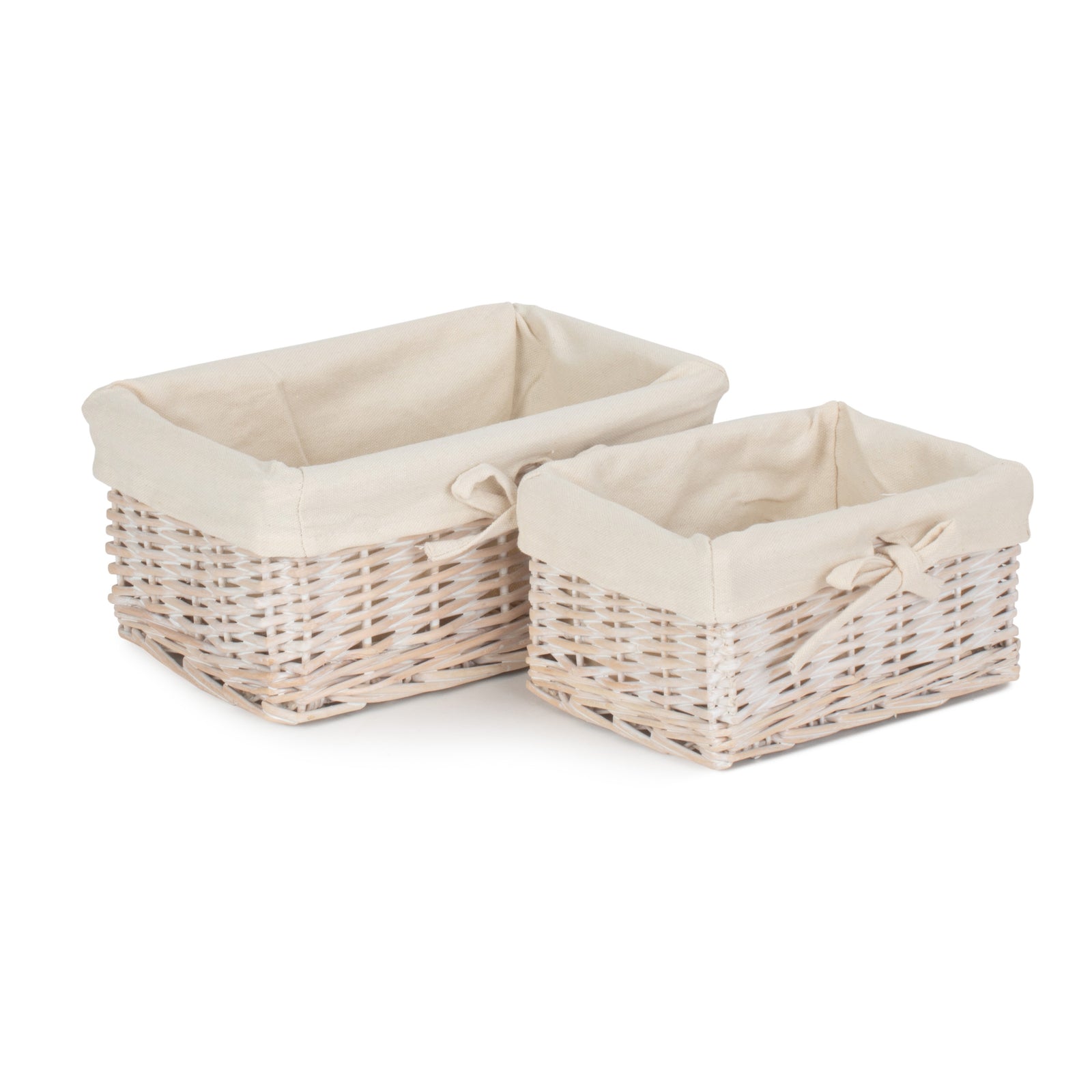 Wicker Set Of 2 White Wash Finish Cotton Lined Willow Tray