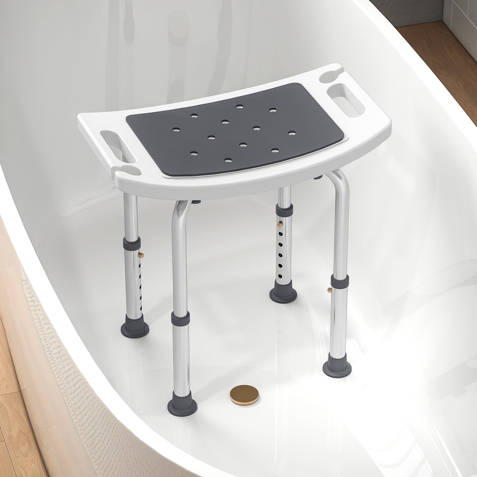 Adjust Aluminium Bath Stool Shower Non-slip W/ Shower Hole | Grey