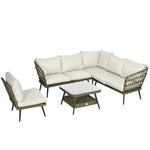 5 Pcs Rattan Corner Sofa W/ Glass Table