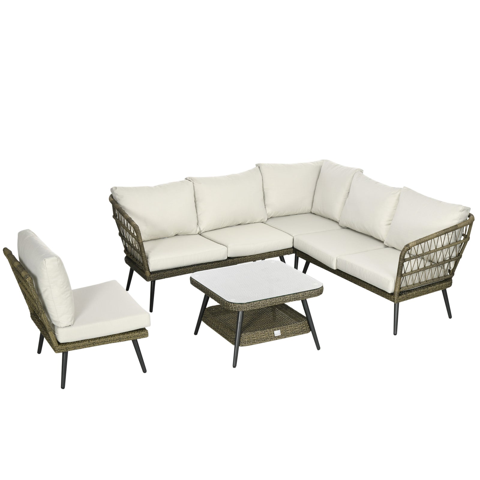 5 Pcs Rattan Corner Sofa W/ Glass Table