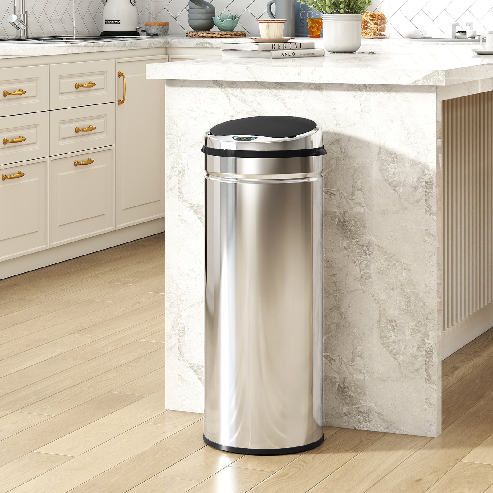 50l Sensor Bin, Stainless Steel Kitchen Bin With Automatic Close | Silver