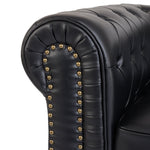 Button Tufted Faux Leather Living Room Sofa - 3 Seater | Black