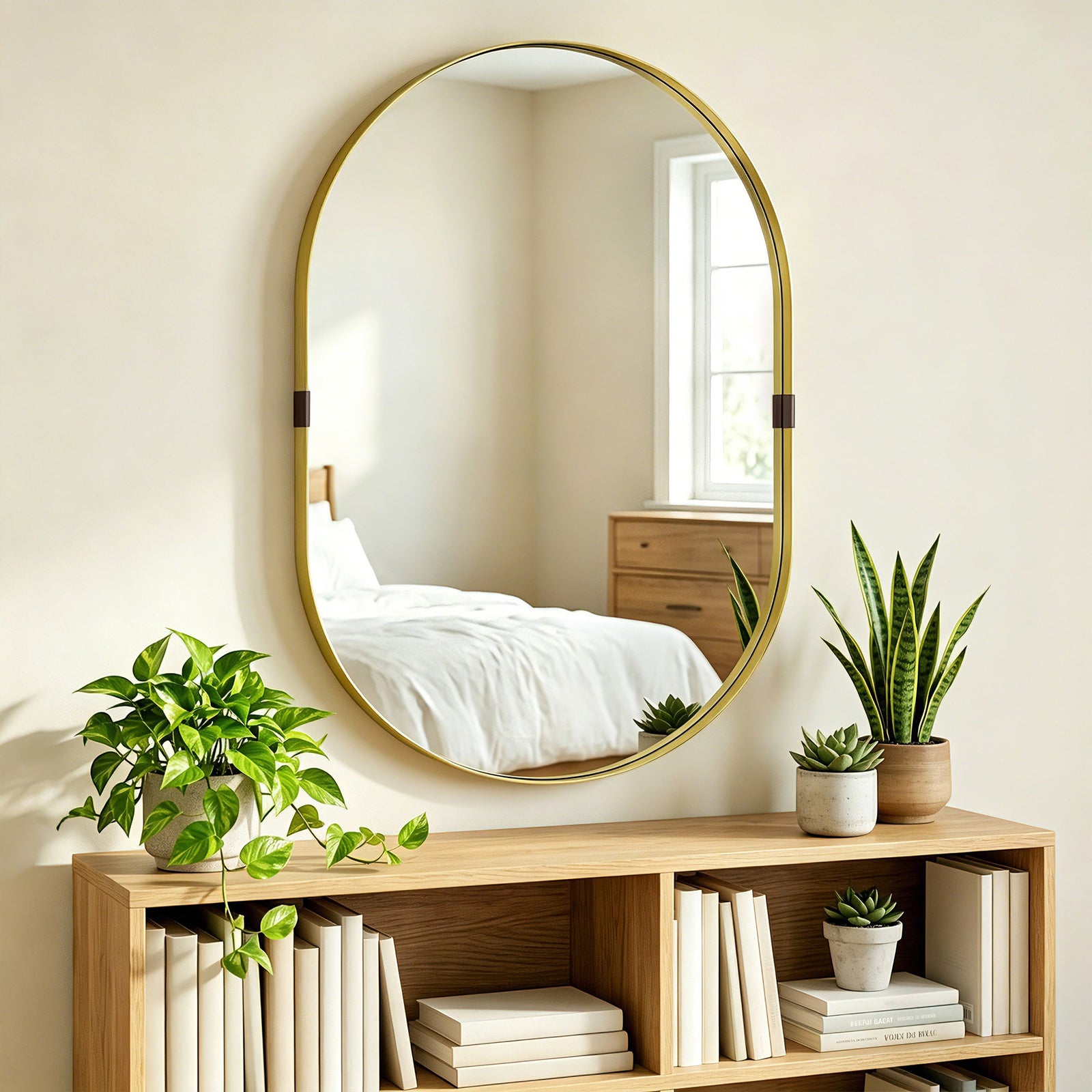 Wall Mirror With Elevated Aluminium Alloy Frame, 60 X 90 Cm | Gold