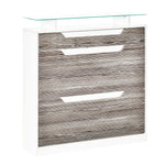 Shoe Cabinet W/ 3 Drawers, High Gloss Front Panels Glass Top | One Size | Gray