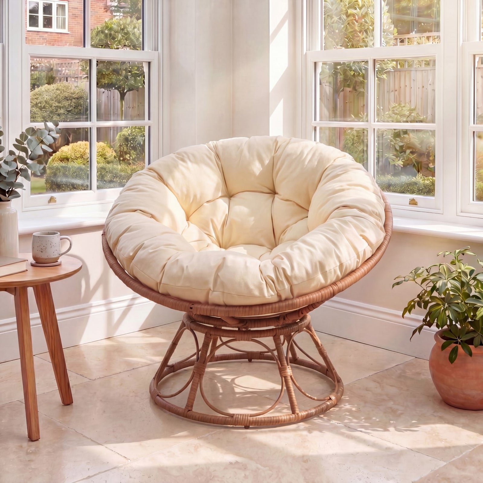 Amara Indoor Or Outdoor Swivel Papasan Chair | Natural