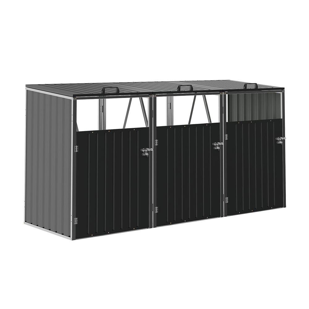 3 Bin Storage Shed – Heavy-duty Galvanized Steel Outdoor Bin Store With Lift-up Lids & Lockable Doors | Anthracite