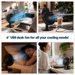 Livivo Compact Desktop Usb Fan 6 Inch Steel Base Cooling Black
