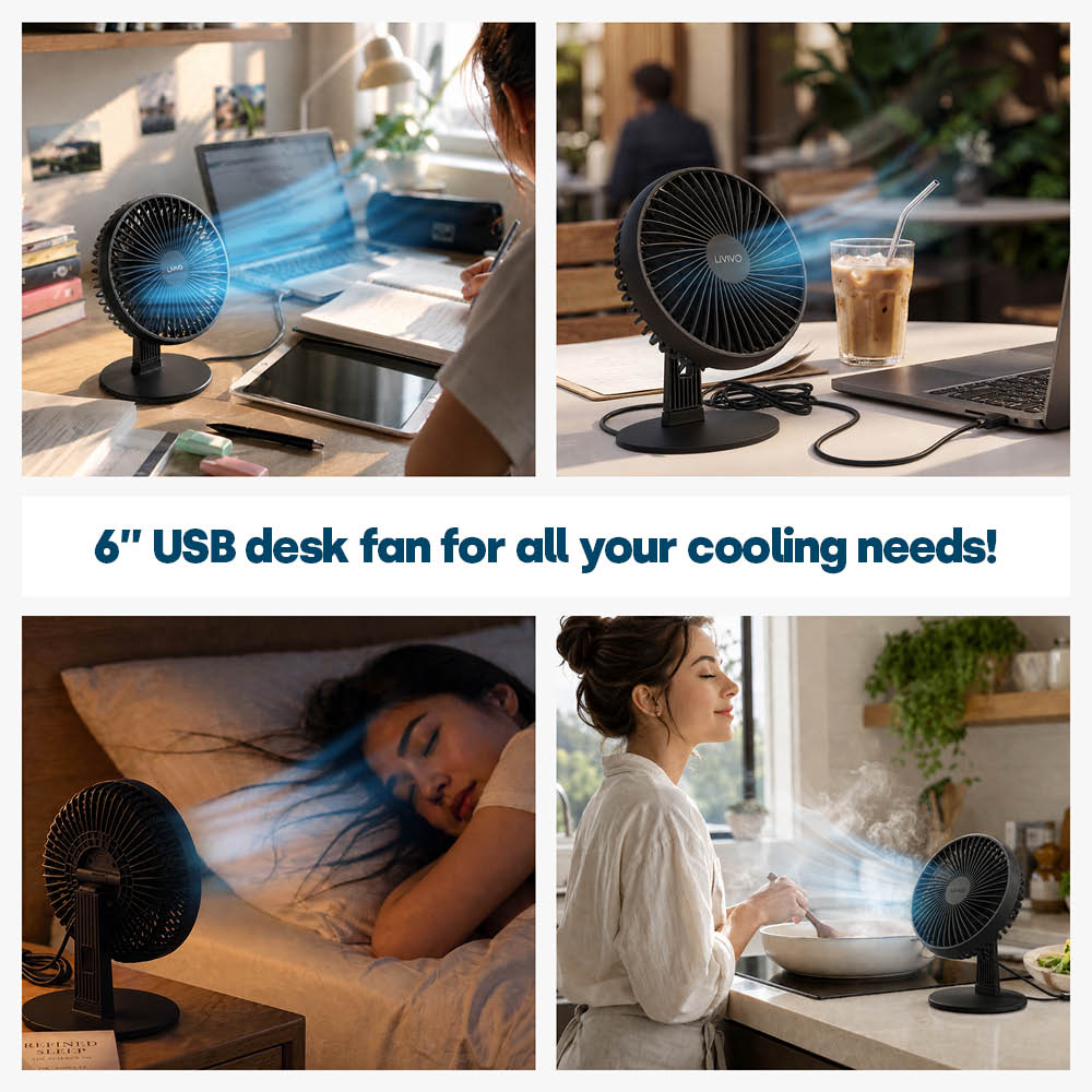 Livivo Compact Desktop Usb Fan 6 Inch Steel Base Cooling Black