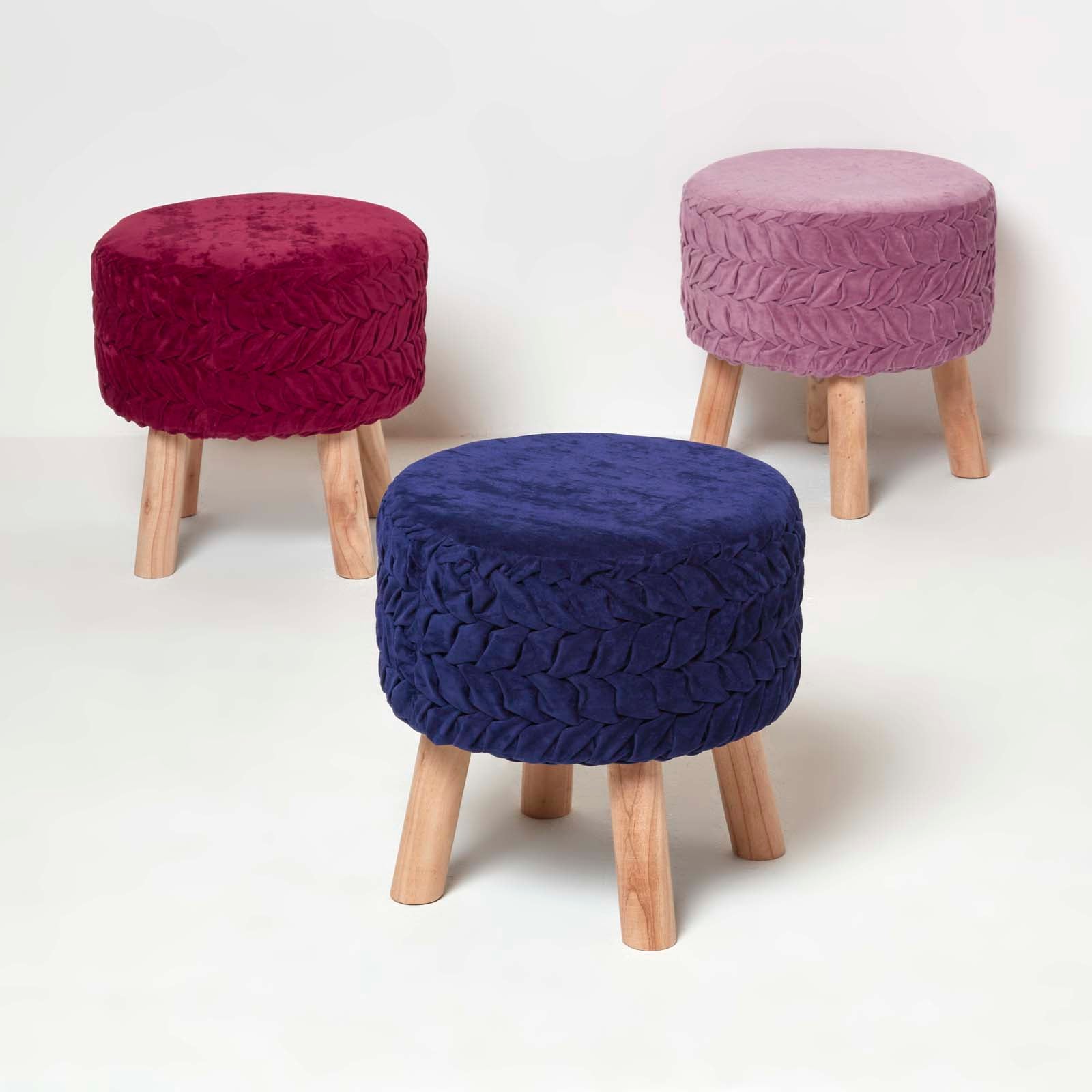 Lyla Pleated Velvet Footstool, 40 Cm Tall | Purple