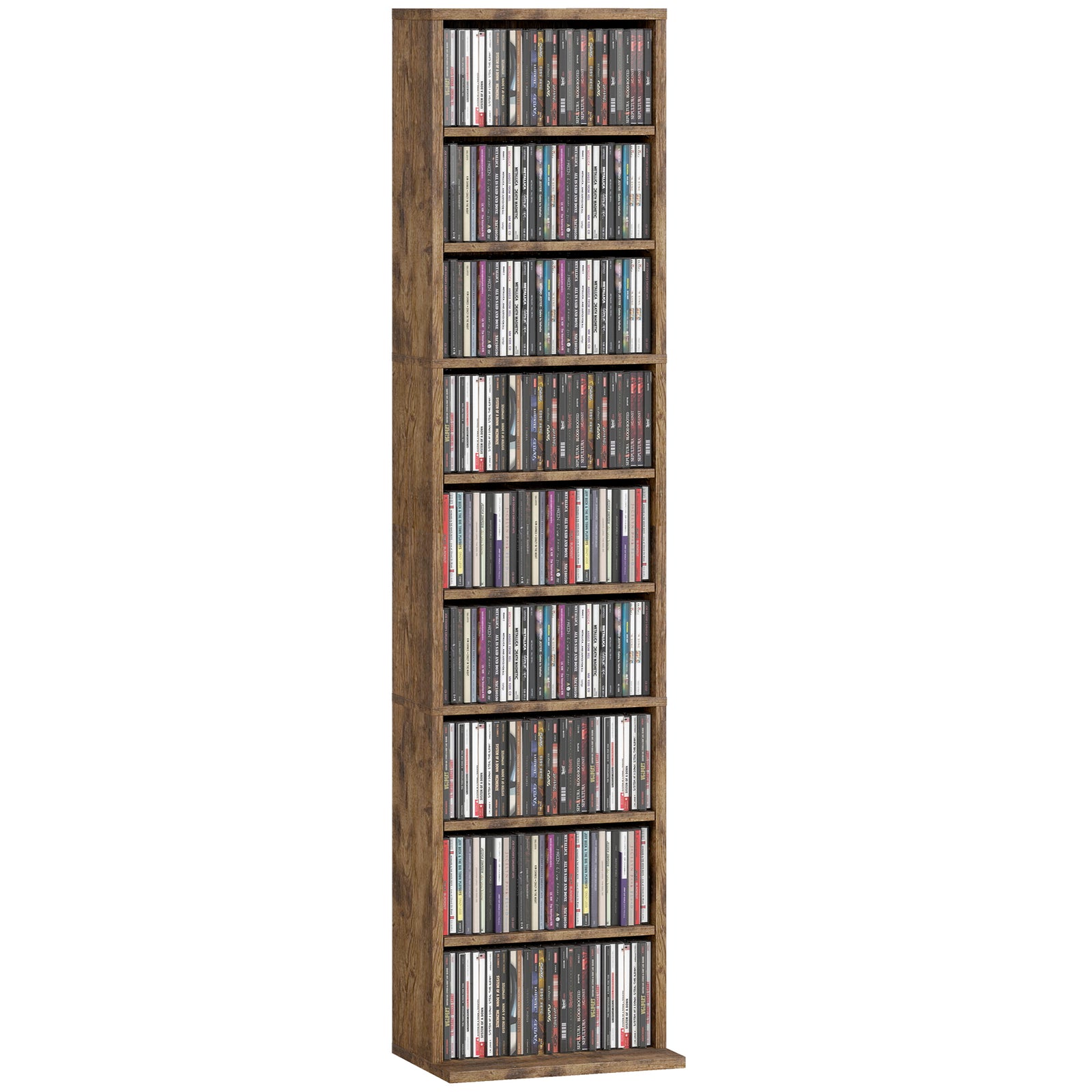 260 Cd Storage Unit 120 Dvd Storage Tower With 9 Compartments | Rustic Brown
