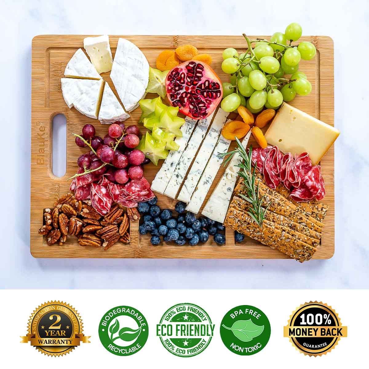 BlauKe Wood Cutting Board For Kitchen 43x32cm - Extra Large Bamboo Cutting Board With Juice Groove, Butcher Block, Chopping Board