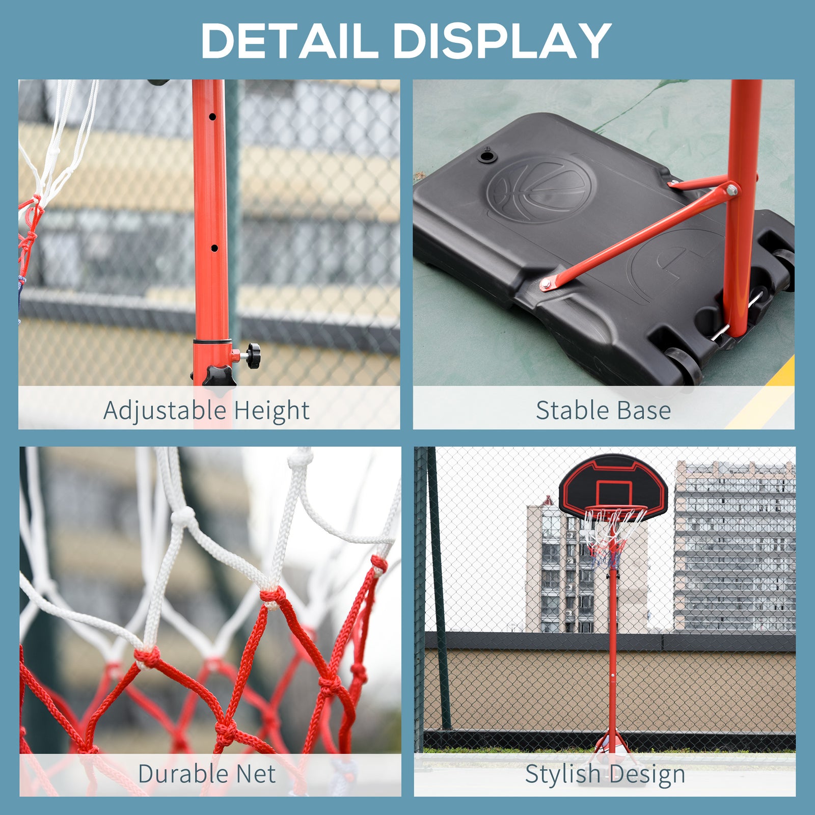 Portable Basketball Stand With Adjustable Height 200-250cm | Black