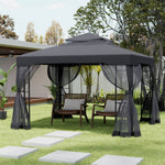 3.6 x 2.95m Outdoor Garden Gazebo with Netting, Heavy Duty Steel Patio Canopy Shelter with Ventilated Roof, Waterproof UV-Resistant Pergola Tent for Backyard