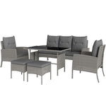 6 Pieces Rattan Garden Furniture Sofa Set, Grey