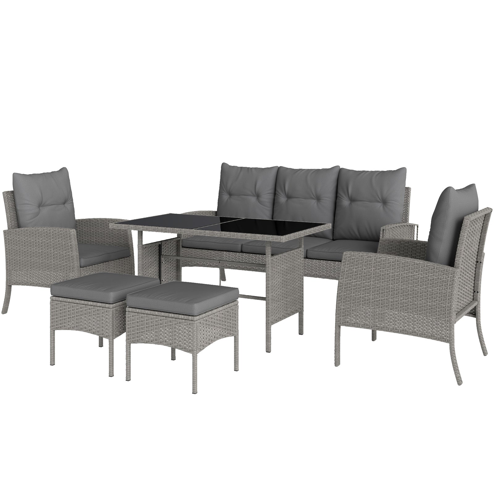6 Pieces Rattan Garden Furniture Sofa Set, Grey