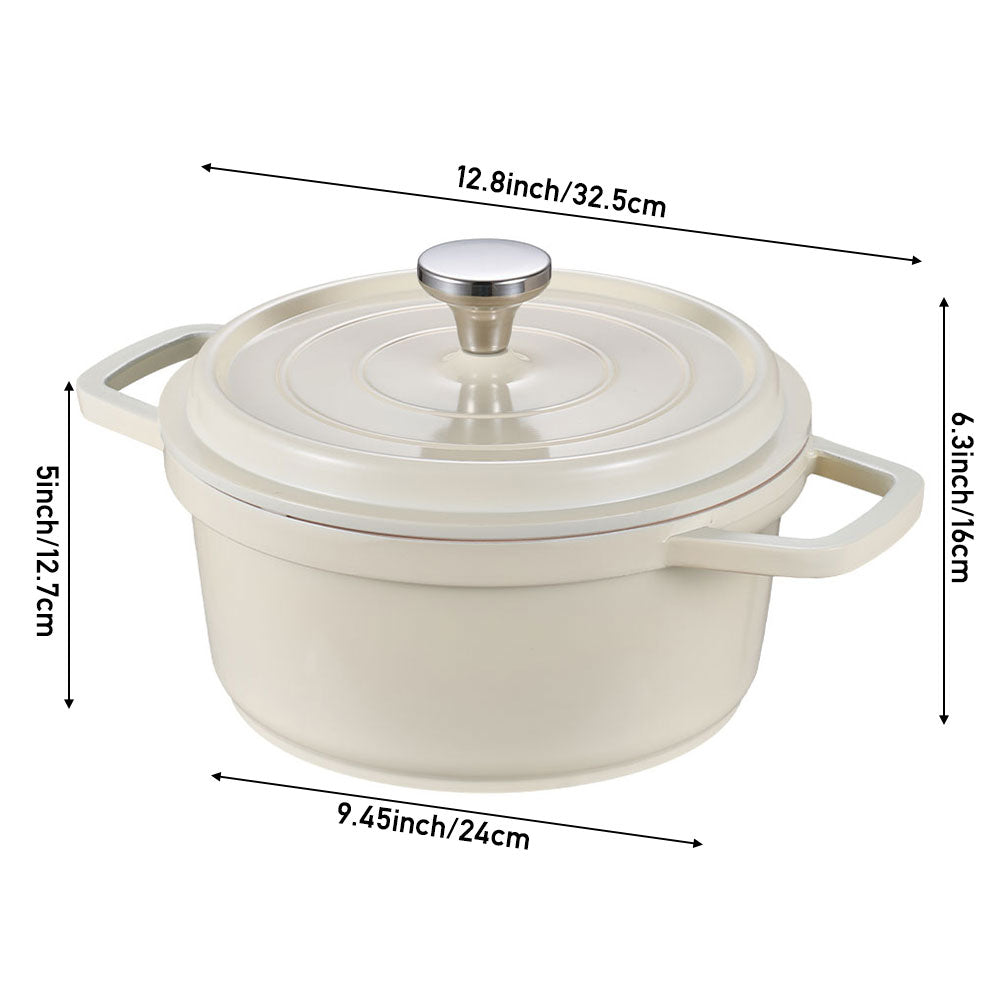 4.75l Enameled Cast Aluminium Dutch Oven Pot With Lid | Cream