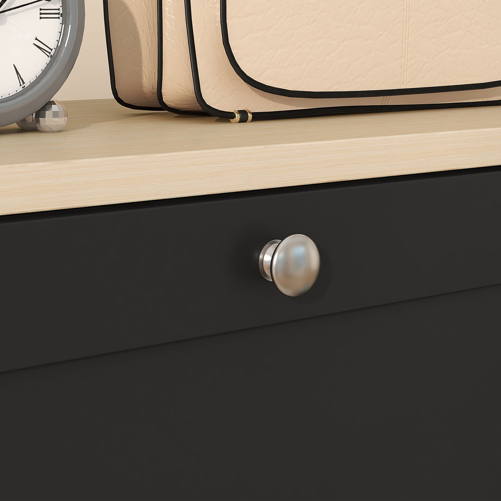 Slim Shoe Cabinet, 3 Flip Drawers Black