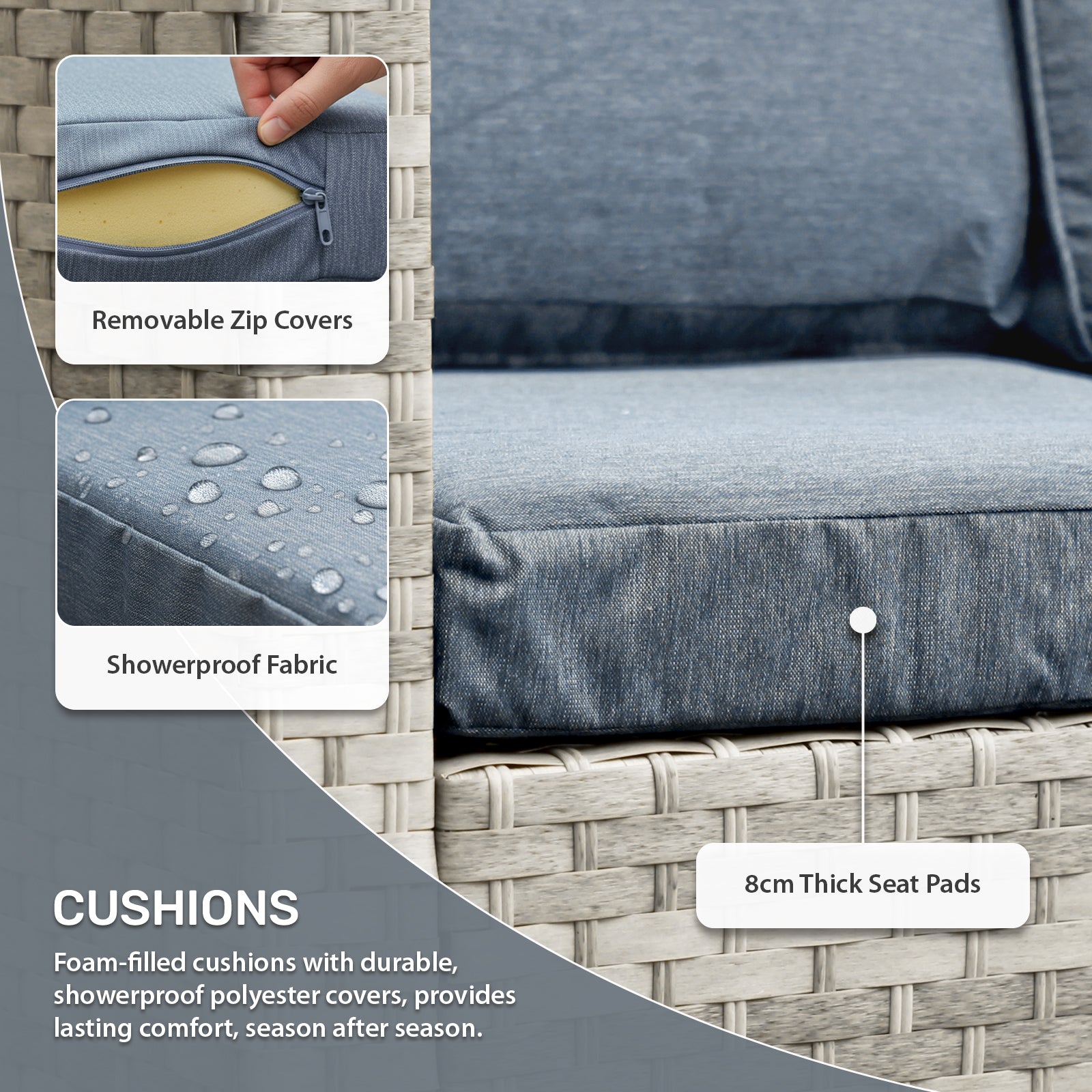 Acorn Rattan 6 Seat Corner Sofa Set | 6 Seat | Dove Grey