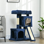 Cat Rest & Play Activity Tree W/ 2 House Perch Scratching Post | Blue