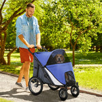 Foldable Pet Stroller With Cushion, For M, L Dogs | Blue