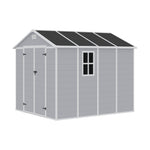 Outdoor Plastic Tool Shed With Apex Roof & Floor, Double Doors, Ventilation & Window, Lockable Backyard Storage House | 8x8ft | Grey