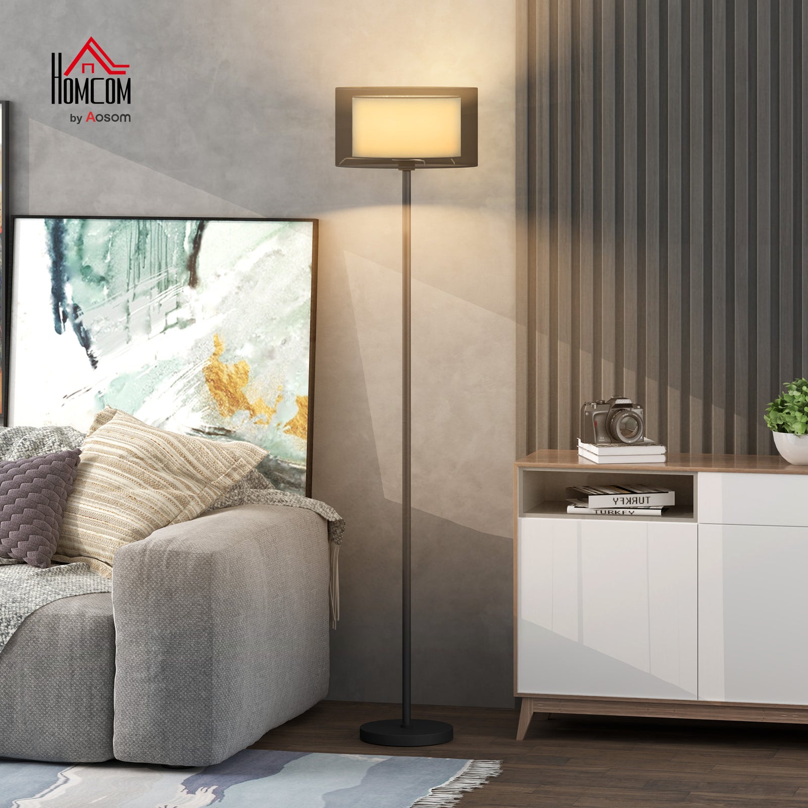Modern Standing Lamp With Double Layer Shade Foot Switch