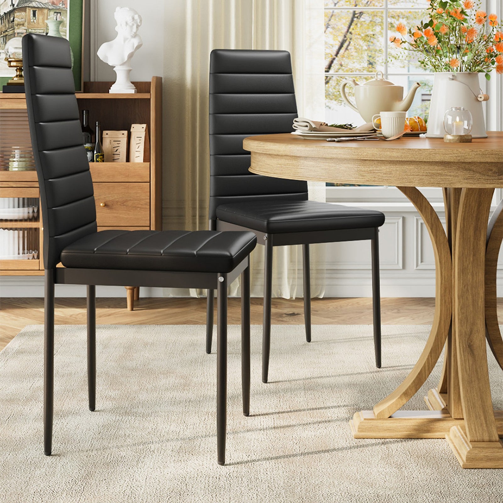 Set Of 2 Pu Leather Upholstered Dining Chairs | Black