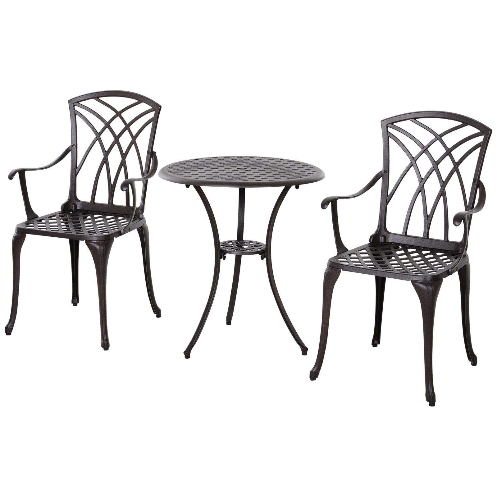 3 Pcs Coffee Table Chairs Garden Furniture Set W/ Hole