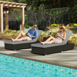 Rattan Sun Loungers Set Of 2 With Side Table | Dark Grey