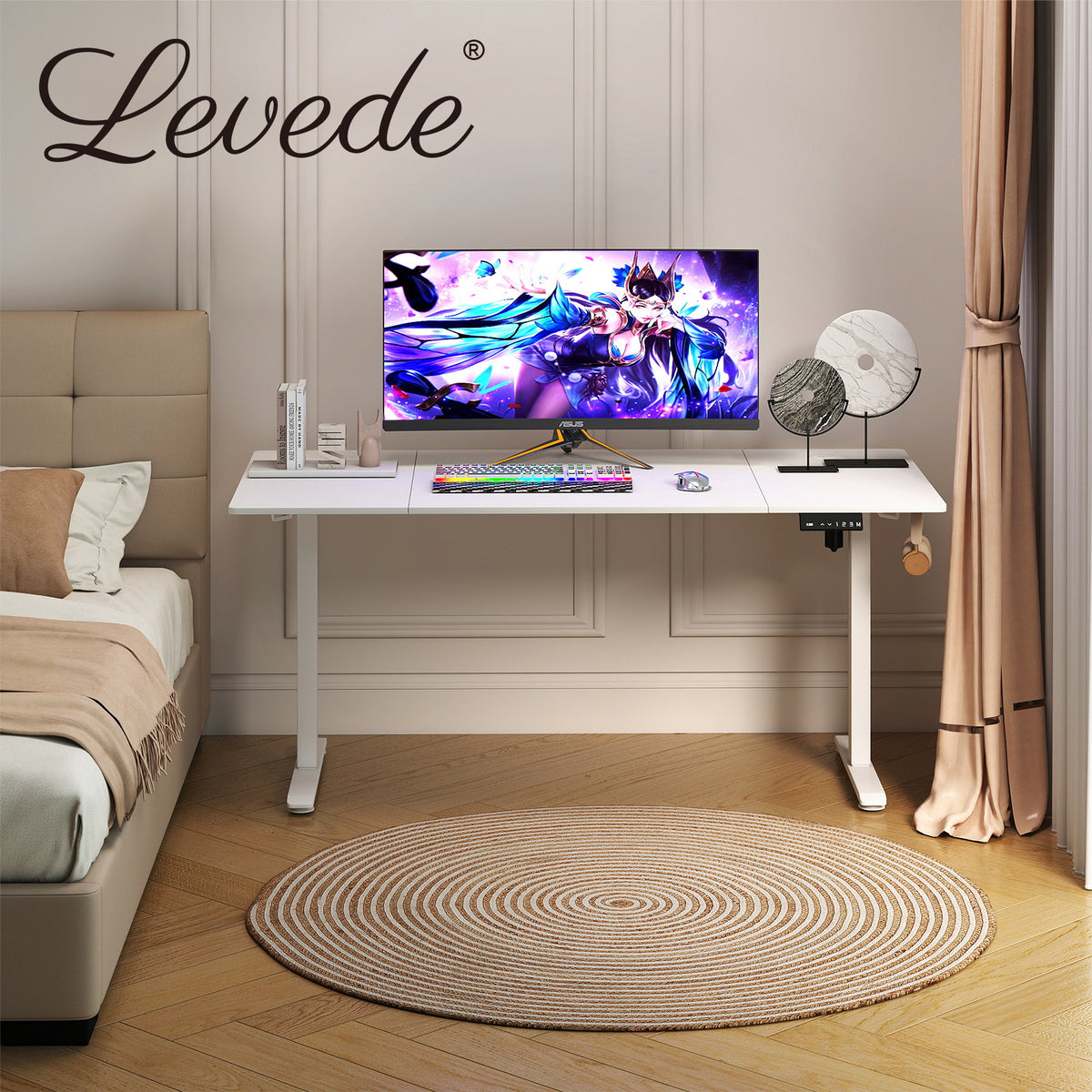Adjustable Height Electric Standing Desk White Metal Frame | White