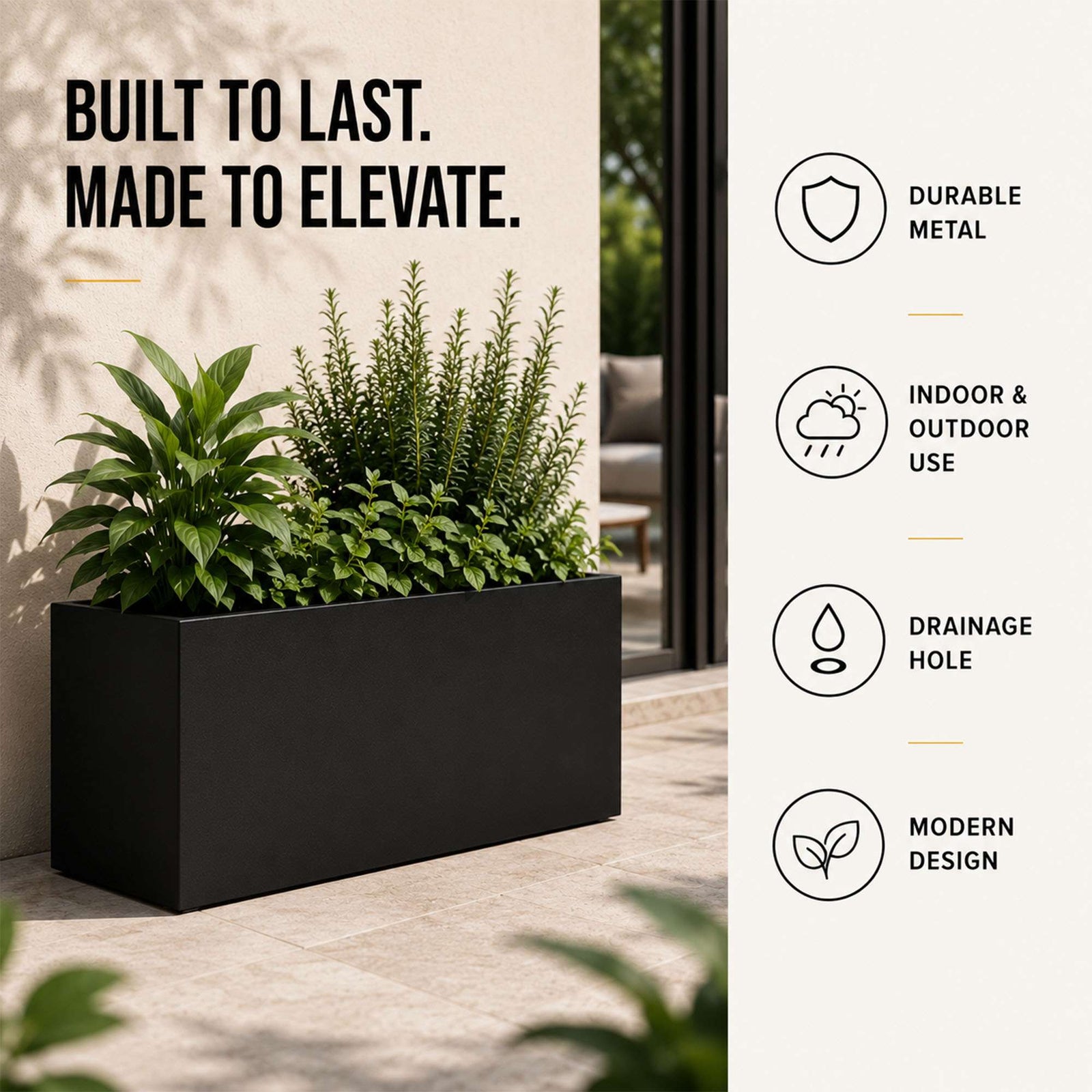 Nicoman 80cm Galvanised Matte Black Trough Planter