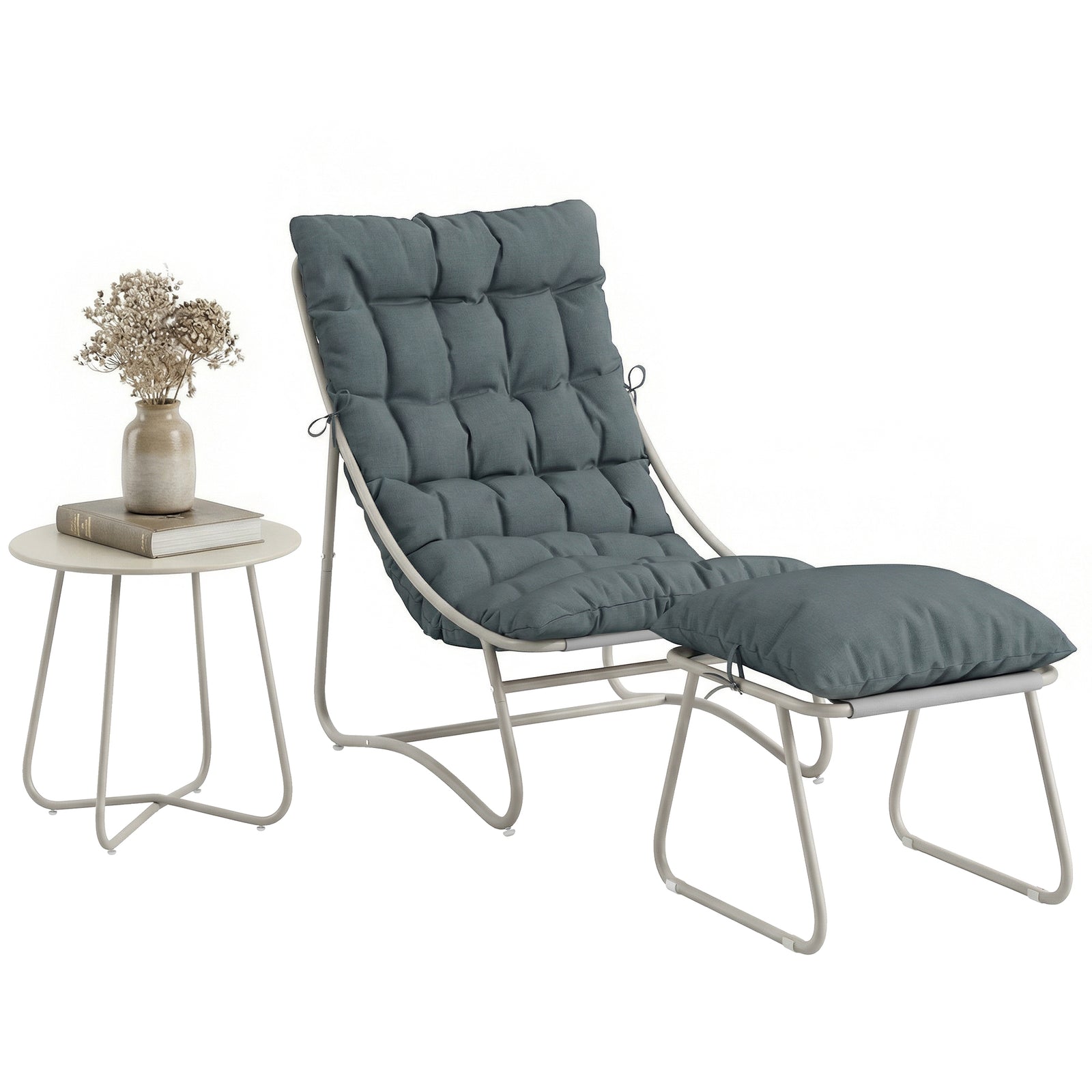 3 Piece Bistro Set, Outdoor Table And Chair Set With Footstool | Dark Grey