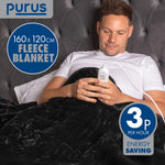 Deluxe Electric Throw Heated Double Over Blanket Soft Fleece 9 Heat & 12 Timer Settings | L | Black