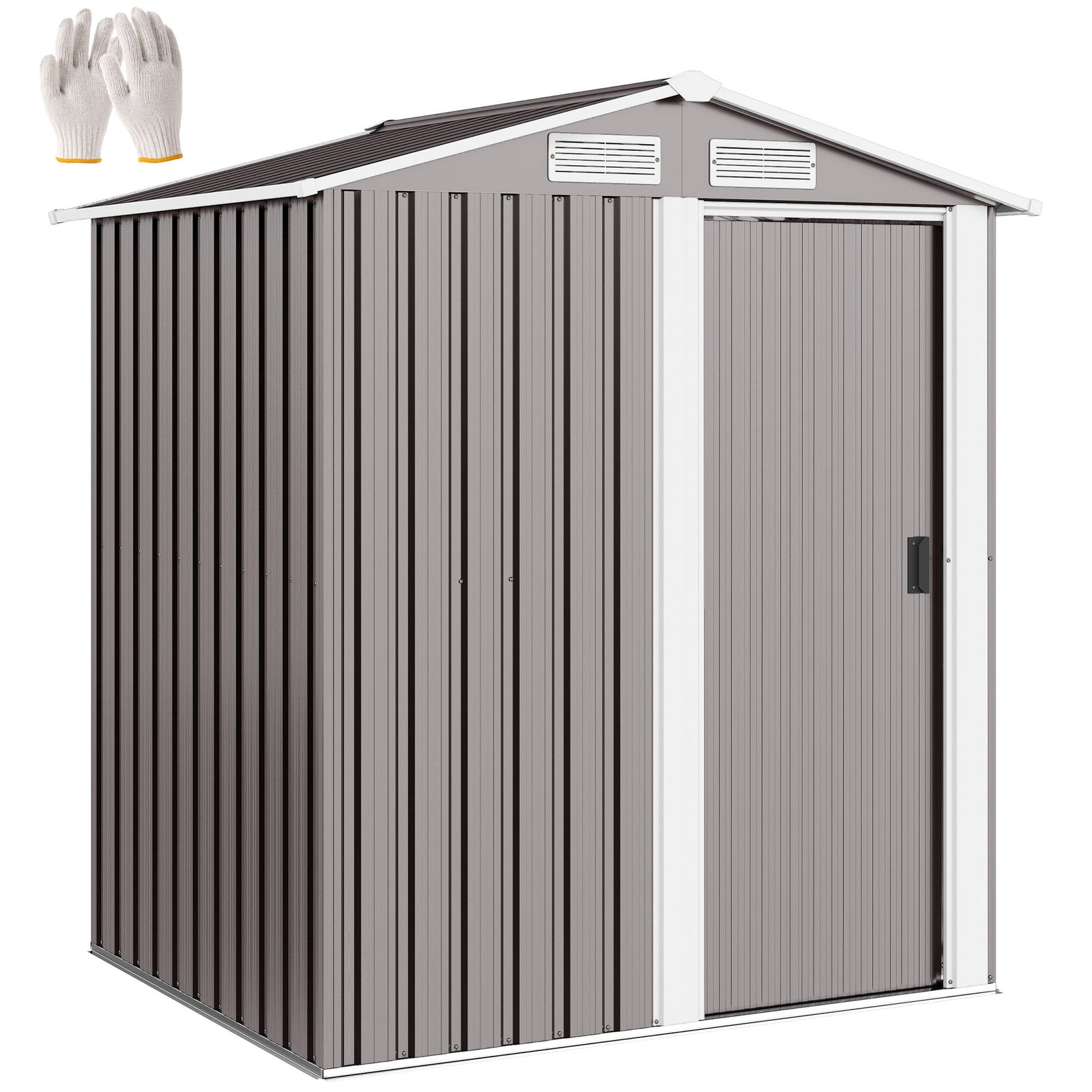 5x4.3ft Outdoor Metal Storage Shed Sliding Door Sloped Roof
