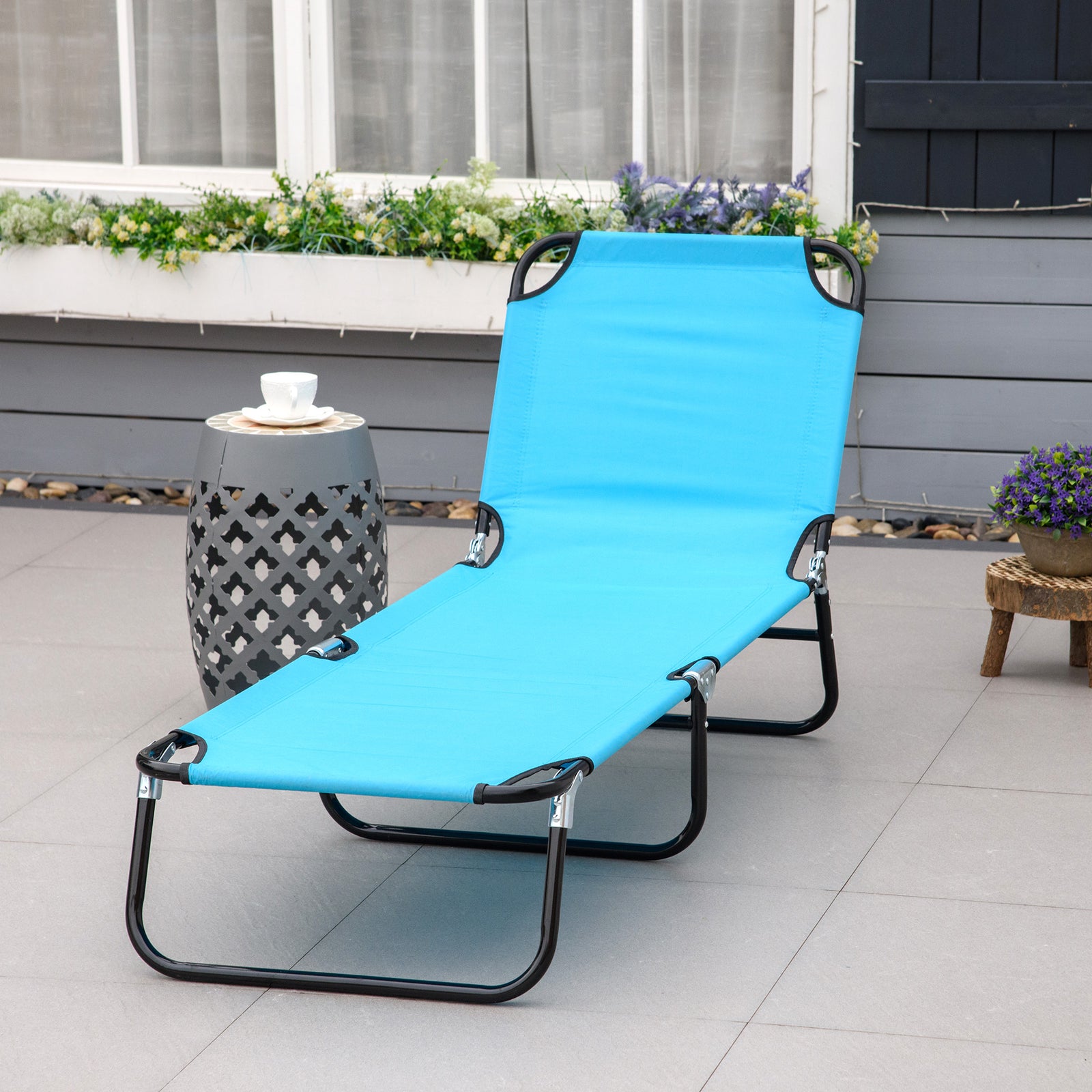 Portable Folding Lounger W/ Adjustable Back | Set-of-1 | Sky Blue