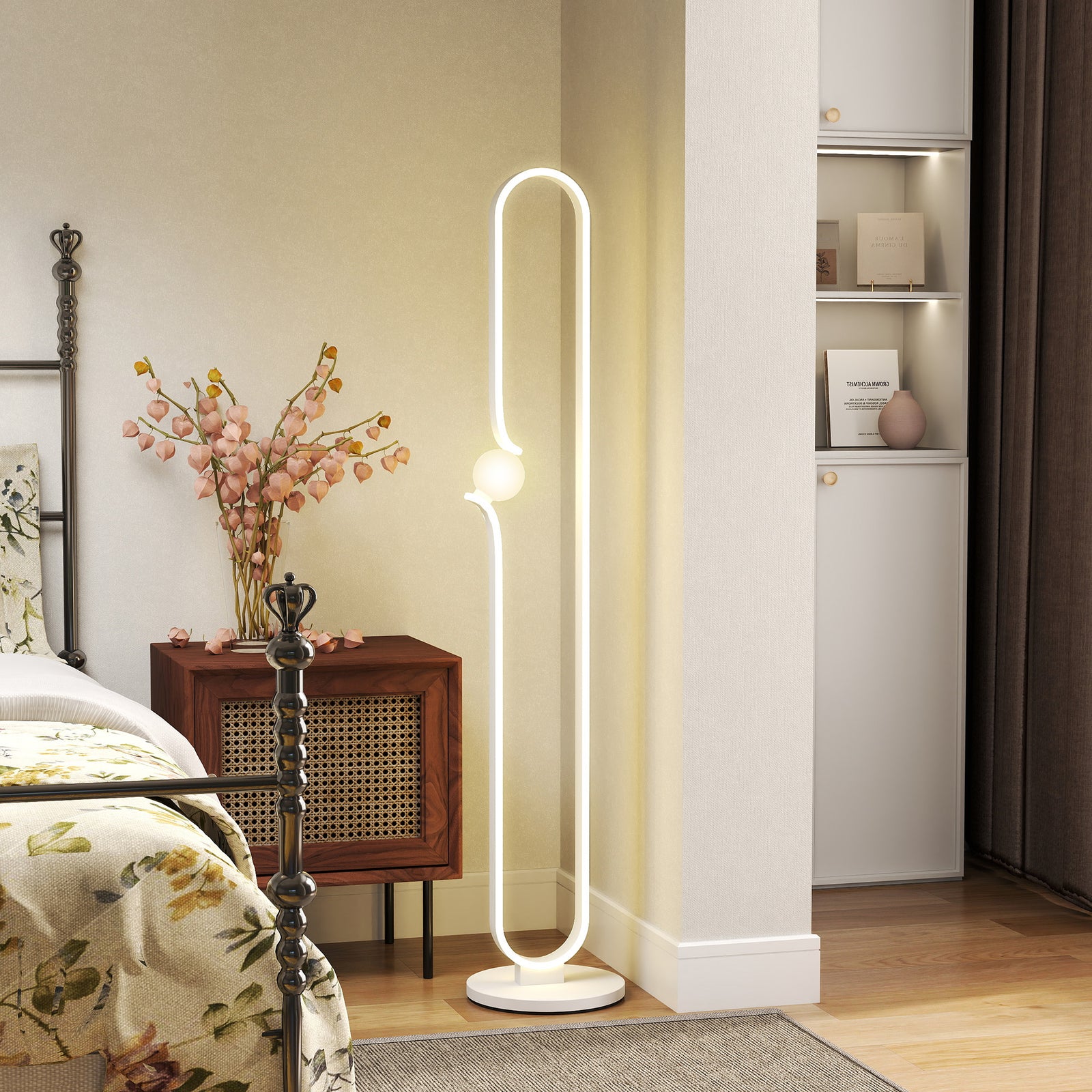 Dimmable Led Floor Lamp With Glass Night Light, Foot Switch