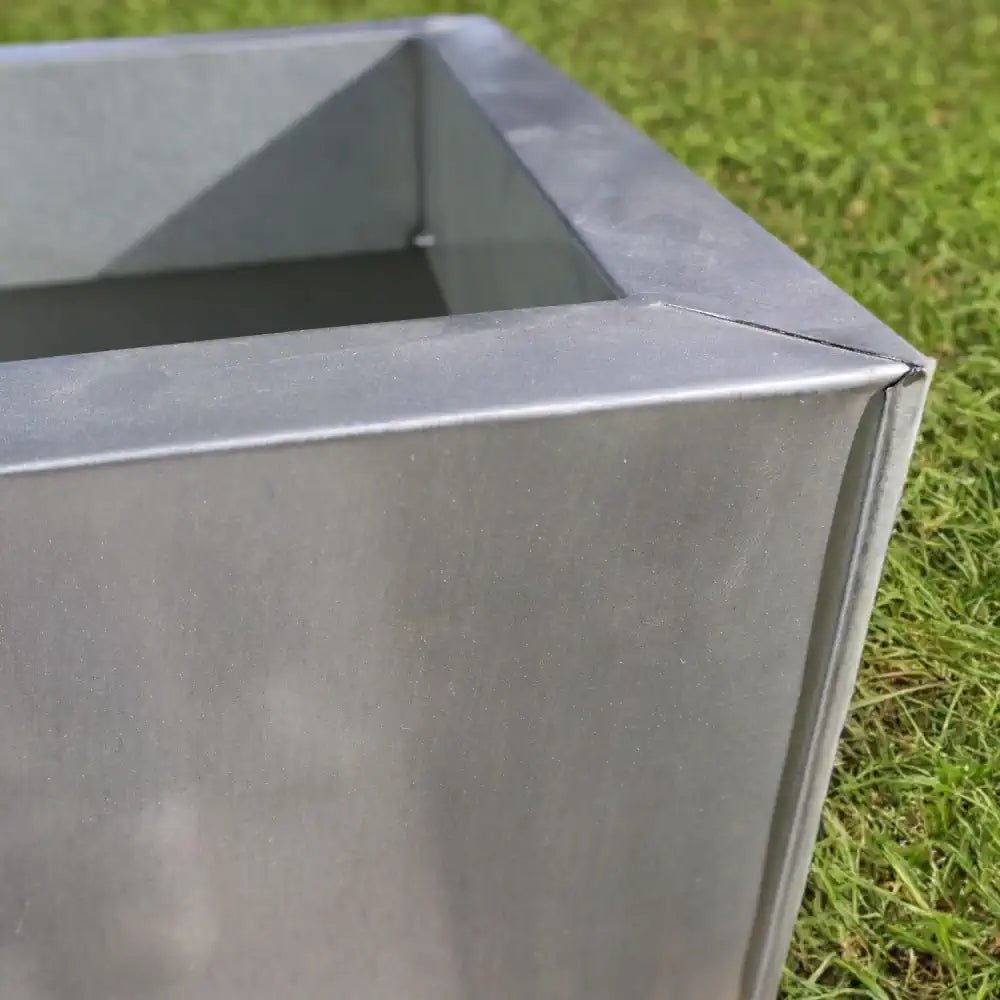 Zinc Galvanised Tall Flared Tapered Square Planter | 40cm x 40cm x 90cm | Silver