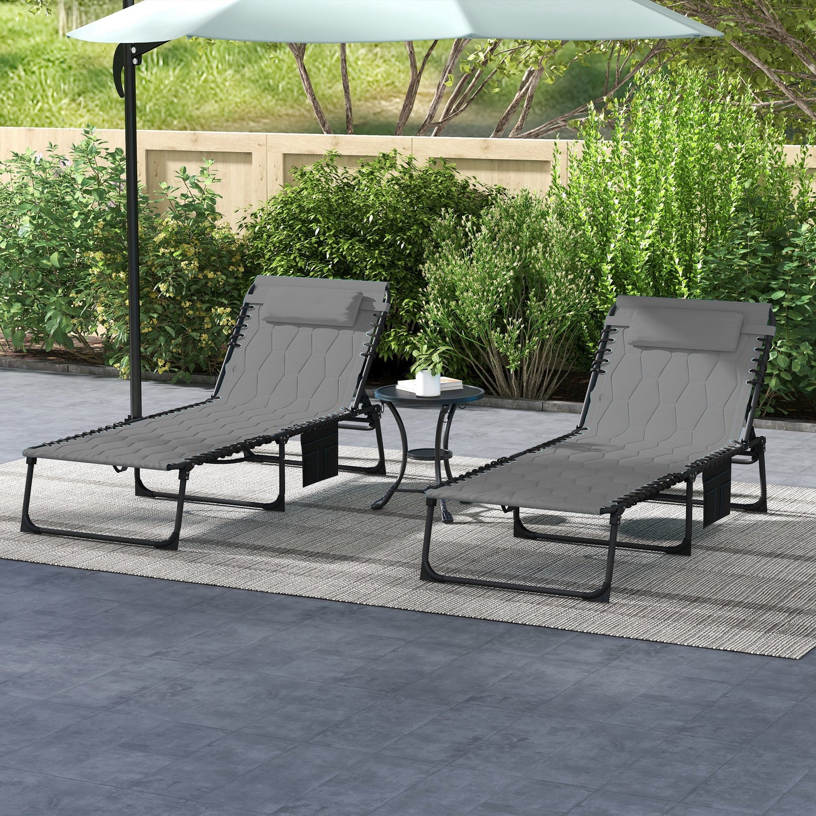 Foldable Sun Lounger Set W/ Padded Seat | Set-of-2 | Gray