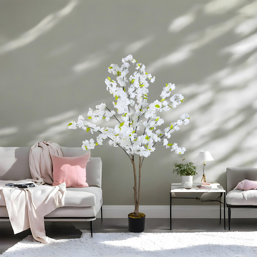 165cm Tall Artificial White Cherry Blossom Tree In Pot For Decoration
