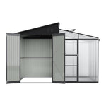 2-in-1 Metal Shed With Greenhouse, Transparent Pc Panels – 10 X 9ft, Zinc Steel & Polycarbonate Construction